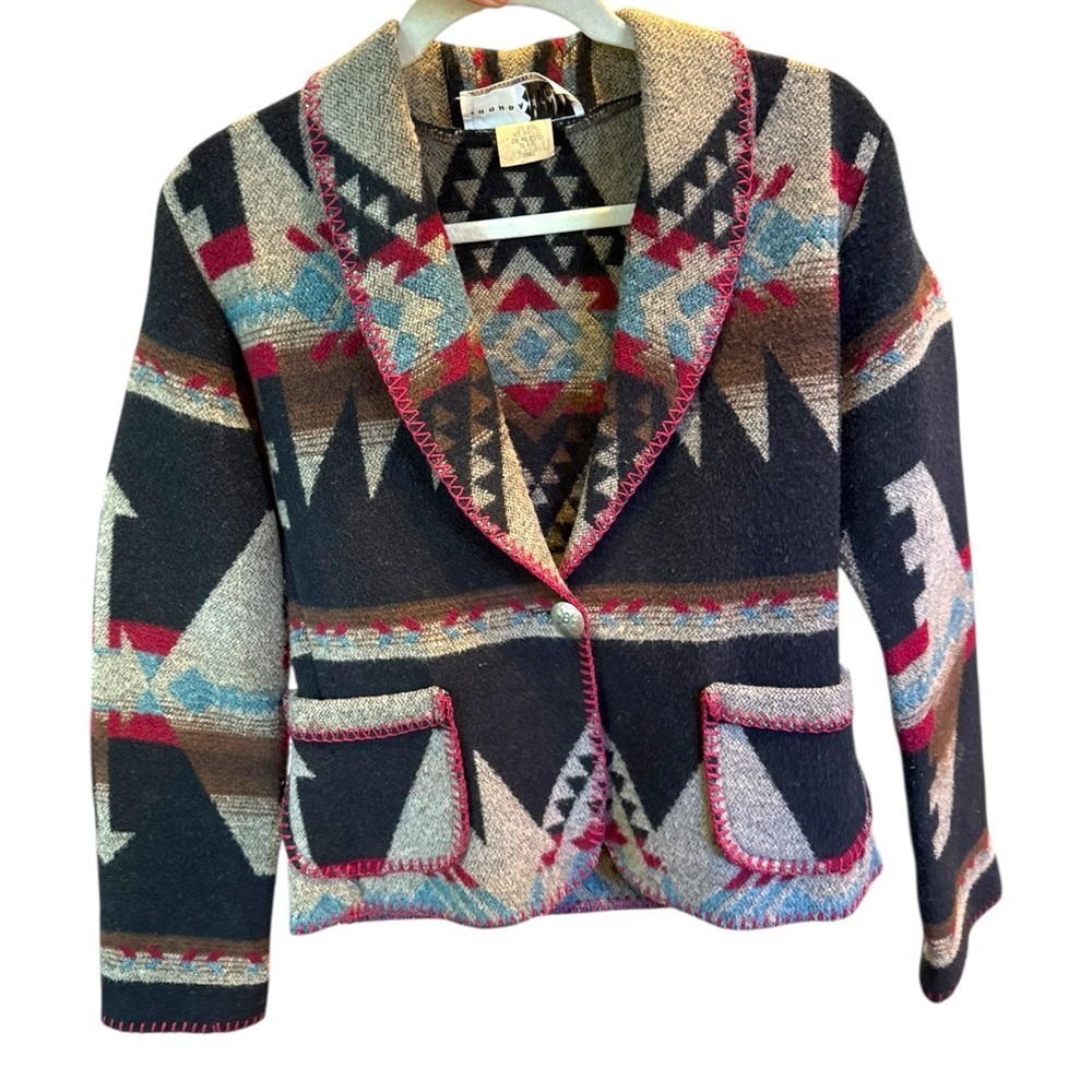 Vintage Rhonda Stark Southwestern Wool Blend Jacket Boho Western Aztec Blazer - Picture 3 of 16
